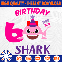shark 6th birthday svg, girl birthday shark svg dxf eps, girl sixth birthday clipart, six year old, baby,shark,6th birth