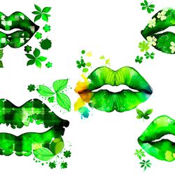 05 files for patrick's day lips png watercolor clipart digital files