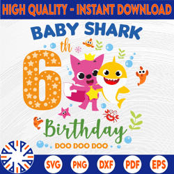shark 6th birthday svg, boy birthday shark svg dxf eps, boy sixth birthday clipart, six year old, baby, shark, 6th birth