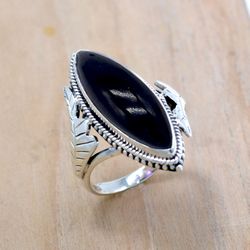 Black Onyx Gemstone Ring, 925 Solid Silver Handmade Ring, Onyx Crystal Stone Ring Jewelry, Gift For Her SU1R1223
