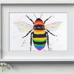 Bumblebee Painting, Watercolor bumblebee, Wall Decor home art colour bee watercolor painting by Anne Gorywine