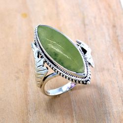 Prehnite Gemstone Ring, 925 Solid Silver Handmade Ring, Prehnite Crystal Stone Ring Jewelry, Gift For Her SU1R1225