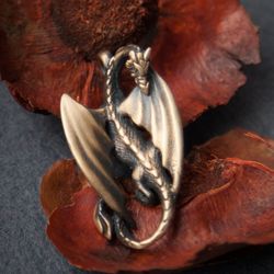 viking dragon pendant. nidhogg. gothic dragon necklace. scandinavian necklace. dragon jewelry. bronze pendant