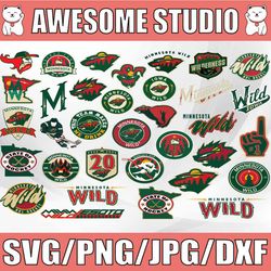 34 Files Minnesota Wild Bundle SVG, Minnesota svg, Wild svg, NHL svg, Sport Svg, Clipart
