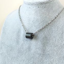 Black ferrite necklace with chain Grunge necklace repurposed Dystopian necklace men Mimimalist pendant for geek