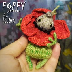 Poppy toy knitting pattern, flower knitting tutorial, flower man pattern guide, cute poppy toy for kids, flower knitting