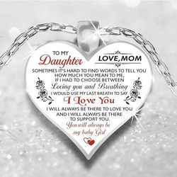 To My Daughter My Son Love Heart Necklace Pendant Necklaces Silver Chain Jewelry DAD MOM Family Gifts