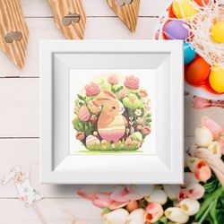 Spring Easter bunny pink colors cross stitch digital printable A4 PDF printable pattern for home decor and gift