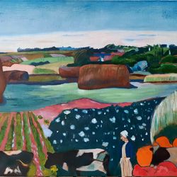 Gauguin painting Rustic landscape Rural landscape on canvas Village painting Copy painting Cow painting Gauguin artwork