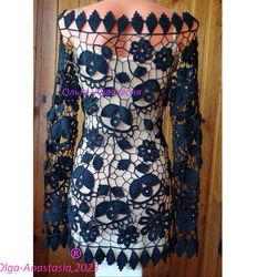 Black dress Irish lace crochet pattern , crochet pattern , crochet dress pattern , crochet lace pattern , crochet  lace