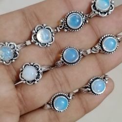 10 PCs  Opalite Gemstone Silver Plated Designer Rings, Wholesale Rings, Brass Plated Rings, Opalite Rings For Gift