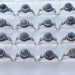 10 PCs Labradorite Gemstone Silver Plated Designer Rings, Wholesale Rings, Brass Plated Rings, Labradorite Rings For MOM
