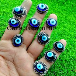 10 pcs blue evil eye gemstone silver plated designer rings, wholesale ring, brass plated rings, fashion rings for friend