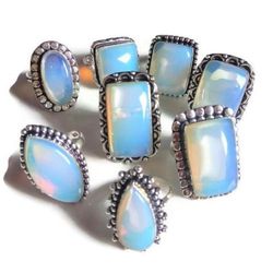 10 PCs Opalite Gemstone Silver Plated Designer Rings, Wholesale Ring, Brass Plated Rings, Awesome Rings For Friend