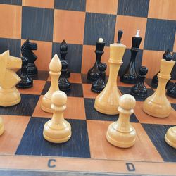 Wooden Oredezh chess pieces set king 11 cm - Soviet old chessmen vintage 1970s-1980s