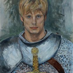 Knight oil painting on canvas artwork Bradley James Merlin