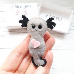 Grey Axolotl plush, Pocket hug, Long distance friendship, Cute gift for girlfriend, Daughter gift from mom, I love you