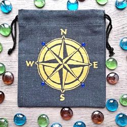 Bag for runes Drawstring Handmade Bag Futhark Runic circle Wiccan Pagan Linen Hand-painted Asatru Northern magic Viking