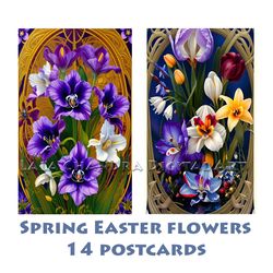 14 postcards spring easter flowers, scrapbook printable , journaling, decoupage paper, instant download, flower clipart,