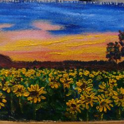 Field of Yellow Sunflowers Flower Painting Sunflowers Art 5*7 inch Bouquet of Yellow Flowers