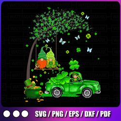 funny tractor gnome png, happy st patrick day png, vintage green truck, st. patrick's day, shamrocks, png file,