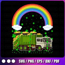 shamrock vintage rainbow garbage truck png, st. patrick's day png, happy saint patrick's day truck sublimation designs