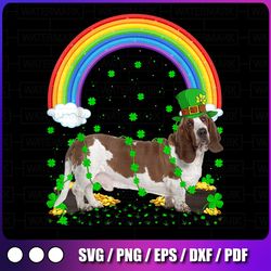 funny shamrock rainbow png, basset hound st patrick's day png, dog puppy pets print graphics st paddy's png