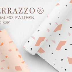 vector 8 terrazzo seamless patterns / digital abstract modern paper pack