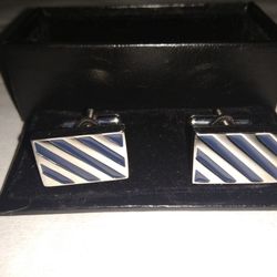 Diagonal stripe cufflinks blue
