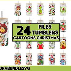 24 Cartoons Christmas 16oz Libbey Can Glass Wrap, Glass Can Wrap, Stitch Christmas, Grinch Png, Full Tumbler Wrap, Chris