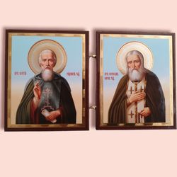 Icon of Sts Seraphim of Sarov and Sergius of Radonezh | 5x3 inches free shipping | Orthodox store