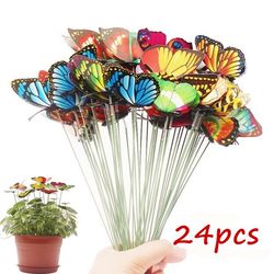 24Pcs Bunch of Butterflies Garden Yard Planter Colorful Whimsical Butterfly Stakes Decoracion