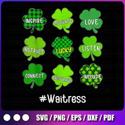irish shamrock inspire love lucky waitress st patricks day png, shamrock inspire motivate love instruct lucky png,