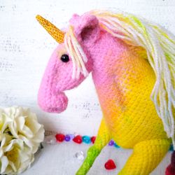 amigurumi unicorn toy crocheted. rainbow crocheted plush unicorn. baby shower toy unicorn gift. magic toy horse unicorn.
