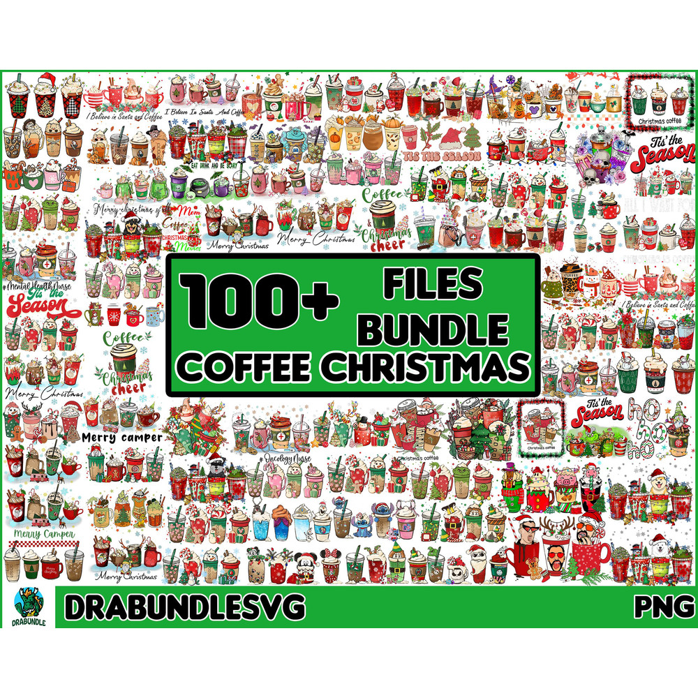 100 Christmas Coffee Latte PNG, Christmas Coffee Png, Christmas Bundle, Snowman Reindeer, Pink Christmas Coffee Png,Printable File Instant Download.jpg