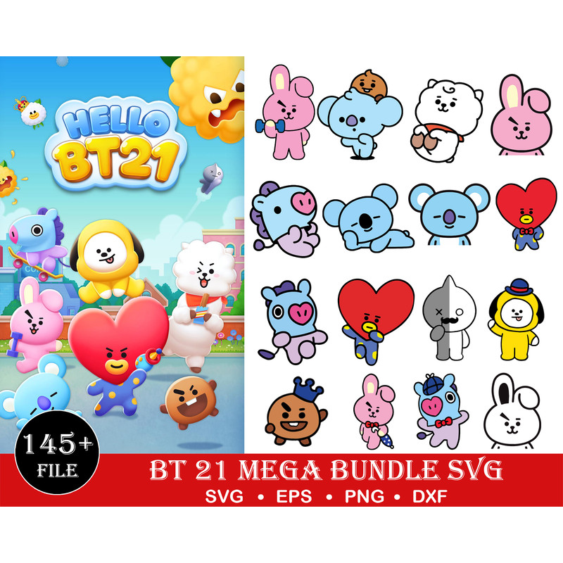 145 BT 21 SVG bundle,TinyTan,bts silhouette svg,Kpop bts Logo Clipart,bts wall art decor png,bts tshirt,BTS print,bt21 svg,bts merch,bangtan svg.jpg