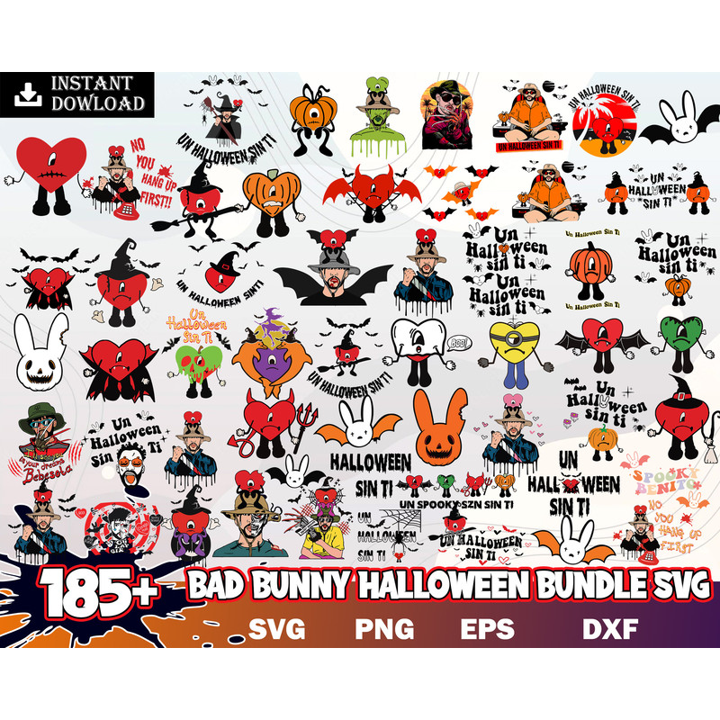 180 Bad Bunny Halloween, Halloween Shirt svg, Halloween svg bundle, Un Verano sin Ti Halloween SVG PNG, Benito SVG Instant Download.jpg