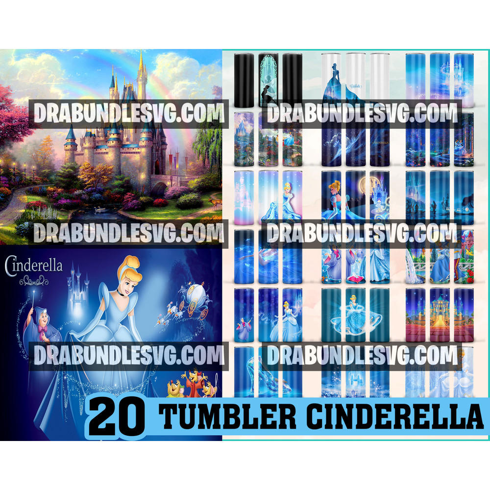 20 Cinderella tumbler ,Tumblers Designs 20oz Skinny Straight & Tapered Bundle, Bundle Design Template for Sublimation, Full Tumbler Wrap, PNG Digital.jpg