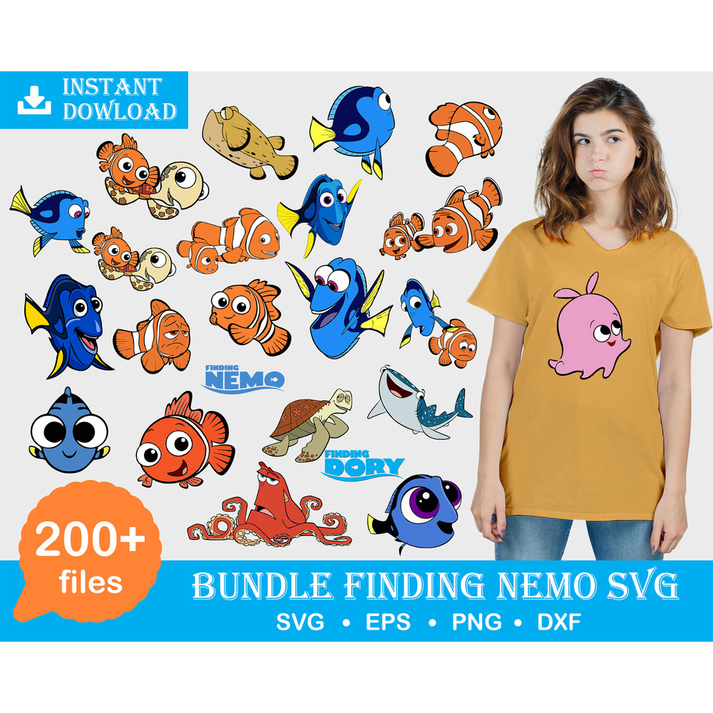 200 Finding Nemo svg, BUNDLE svg, Bundle Finding Nemo SVG for Cricut, SVG Silhouette Dxf, Png, Quotes File, Finding Nemo Font svg, Instant download .jpg