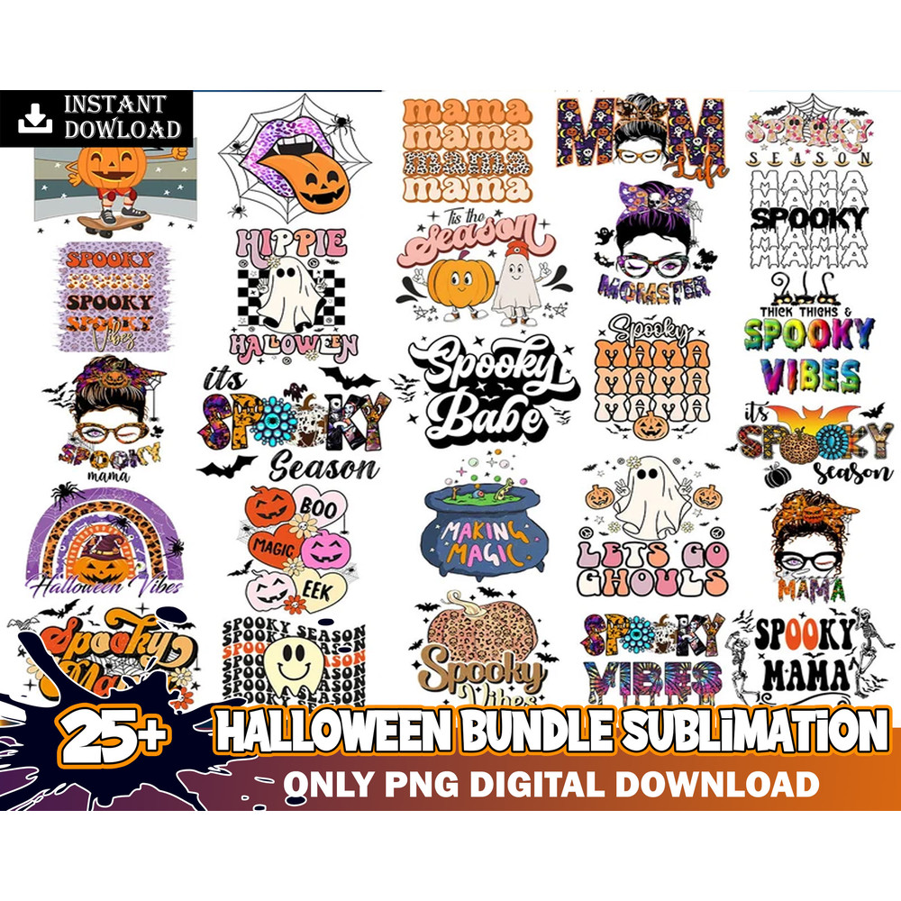 25 Halloween Mega Bundle PNG Bundle Fall Png, Ghost Png, Pumpkin Png, Retro, Daisy, Smiley Face, Fall Season Png, Instant Download.jpg