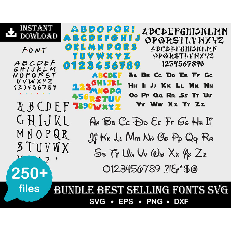 250 Best selling font svg bundle svg, eps, dxg, png digital file, high quality, Instant download.jpg
