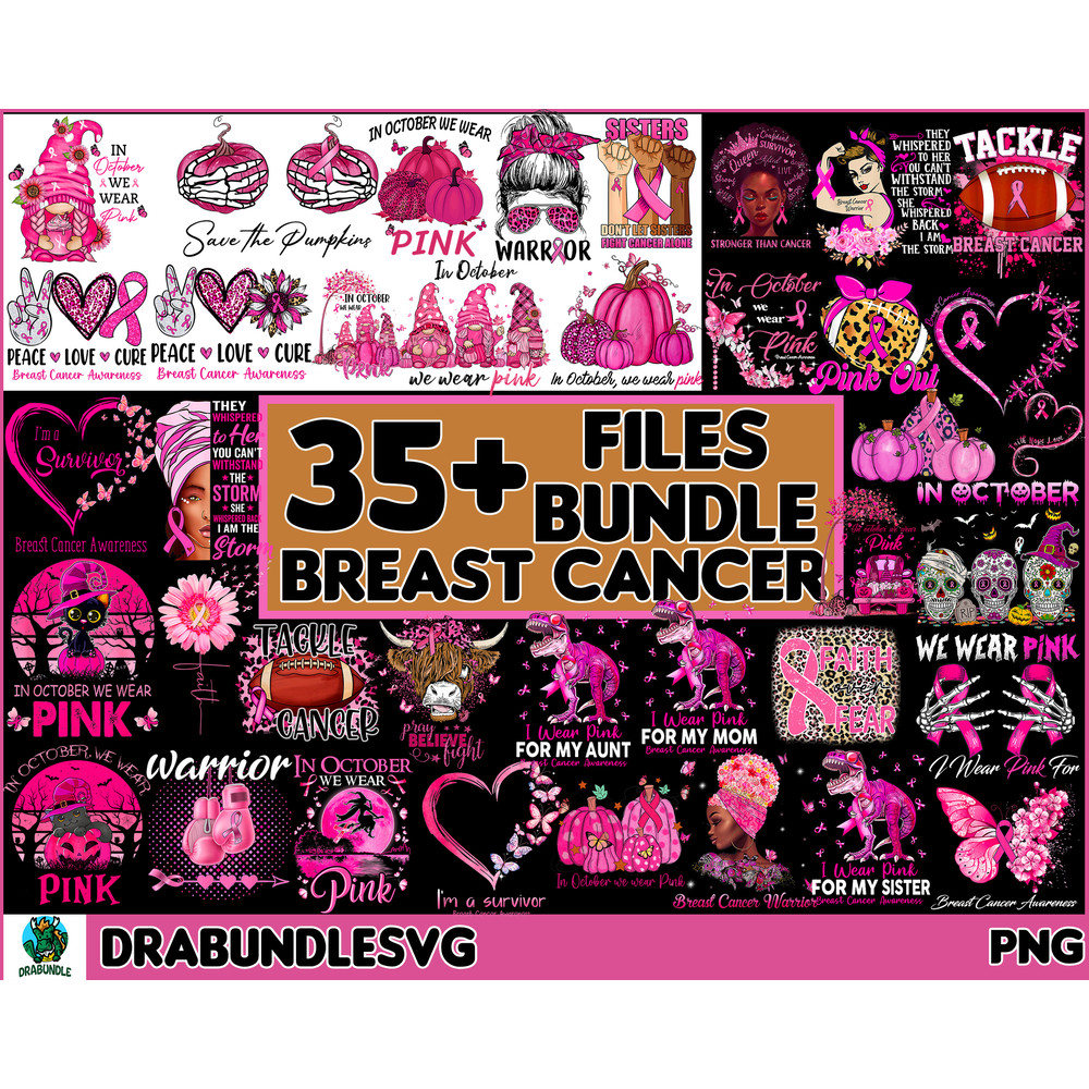 35 Breast Cancer Png Bundle, Breast Cancer PNG, In October We Wear Png, Survivor Ribbon Png, Breast Cancer Clipart, Leopard, Pumpkin, Football Digital Instant D