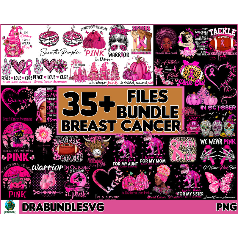 35 Breast Cancer Png Bundle, Breast Cancer PNG, In October We Wear Png, Survivor Ribbon Png, Breast Cancer Clipart, Leopard, Pumpkin, Football Digital Instant D