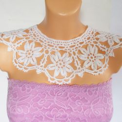 Crochet white lace collar with flowers detachable Victorian lace collar of cotton Civil War clothes gift for Her