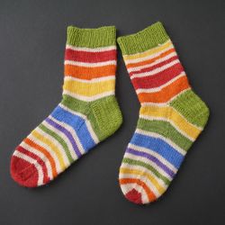 Kids wool socks. Striped socks for girl's or boy's. Colorful handmade socks. Gift for kids.