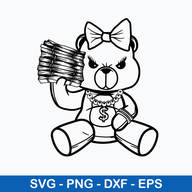 Female Gangster Teddy Bear Money Stack Svg, Png Dxf Eps File.jpeg