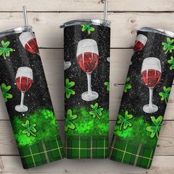 shamrock wine st. patrick's day 20oz skinny tumbler, glasses of wine, st. patrick's tumbler png, irish day png