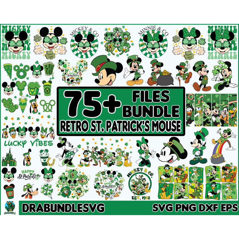 75 Files Retro St. Patrick's Mouse SVG PNG Bundle, Magical St. Patricks Day Png, Retro Mouse Svg, Mouse and Friends , Digital Instant Download.jpg
