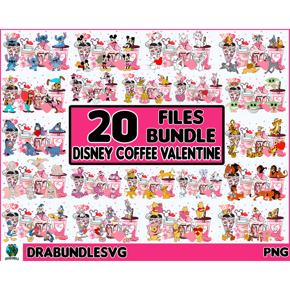 Coffee Drink Valentine's Day Png, 20 File Valentine's Coffee Bundle Png, Cartoon Character Design Png, Valentine's Day PNG, Pink Coffee Png Instant Download.jpg