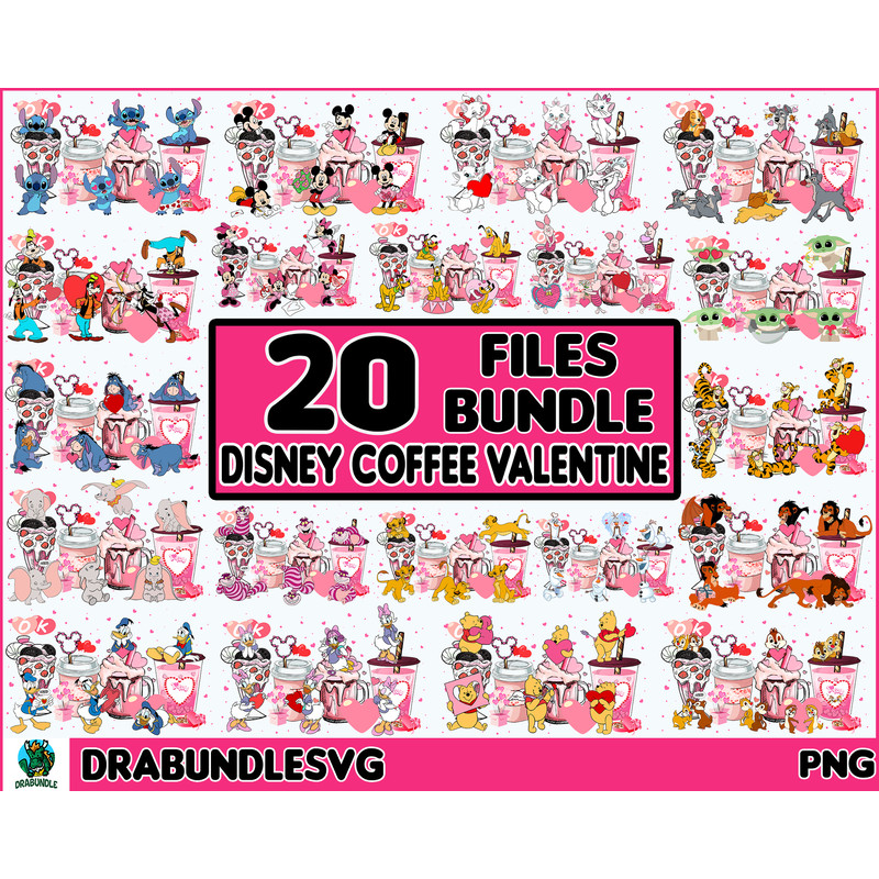 Coffee Drink Valentine's Day Png, 20 File Valentine's Coffee Bundle Png, Cartoon Character Design Png, Valentine's Day PNG, Pink Coffee Png Instant Download.jpg